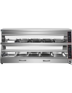 Commercial Two-Tier Heated Showcase Food and Chicken Warmer 1500x760x860mm Countertop Dry Heat and Wet Heat | Stalwart DA-HW6PA 2