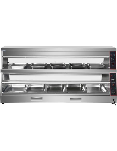 Commercial Two-Tier Heated Showcase Food and Chicken Warmer 1500x760x860mm Countertop Dry Heat and Wet Heat | Stalwart DA-HW6PA