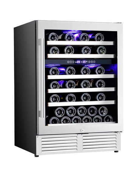 Commercial Wine Cooler 6 Shelves 138 Litres 46 Bottles Dual Temperature Zones Compressor Cooling 595x575x820mm Stainless Steel |
