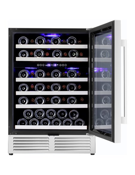 Commercial Wine Cooler 6 Shelves 138 Litres 46 Bottles Dual Temperature Zones Compressor Cooling 595x575x820mm Stainless Steel |