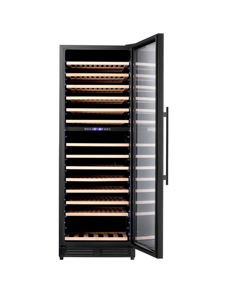 Commercial Wine Cooler 14 Shelves 393 Litres 154 Bottles Dual Temperature Zones Compressor Cooling 598x690x1700mm Black | Stalwa