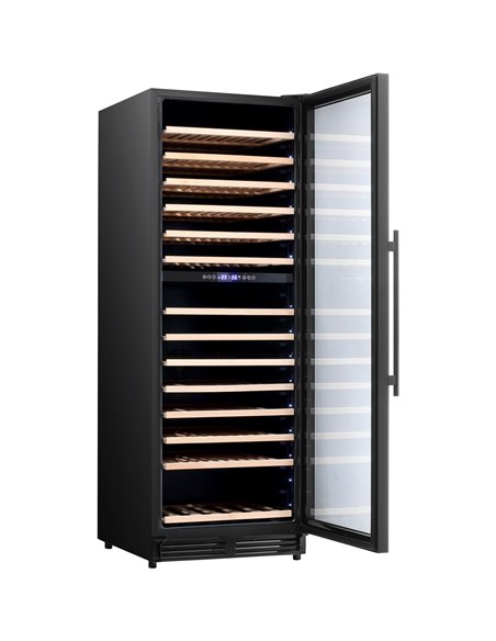 Commercial Wine Cooler 14 Shelves 393 Litres 154 Bottles Dual Temperature Zones Compressor Cooling 598x690x1700mm Black | Stalwa