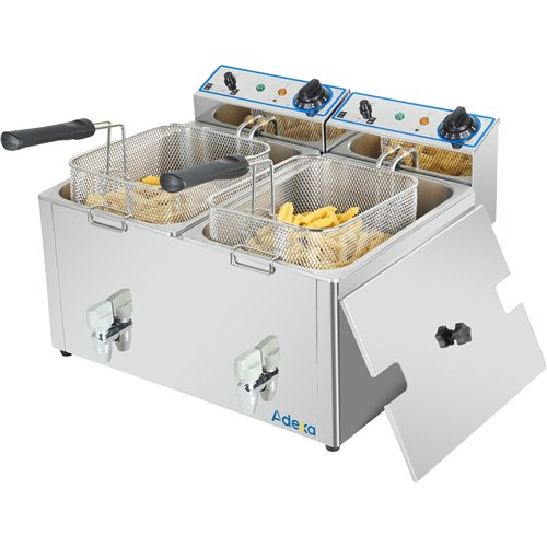 Commercial Electric Deep Fryer Countertop Double Tank 2x10 Litres 530x490x360mm | Stalwart DA-AFR008