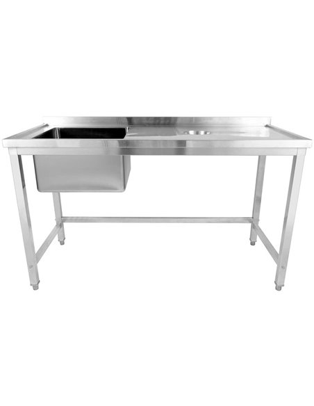 Commercial Single Sink Stainless Steel 1 Bowl to the Left Splashback 1400x600x950mm | Stalwart DA-WHSTD1460L