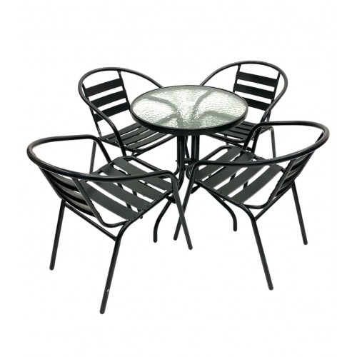 Black Garden Patio Set – Round Glass...