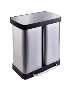 Commercial Pedal Double Waste Bin 2x36 Litres Satin Surface 590x362x616mm | Stalwart DA-JY9127