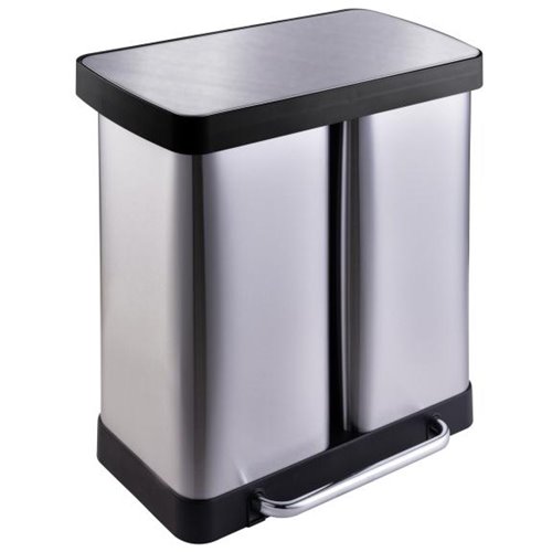 Commercial Pedal Double Waste Bin 2x36 Litres Satin Surface 590x362x616mm | Stalwart DA-JY9127