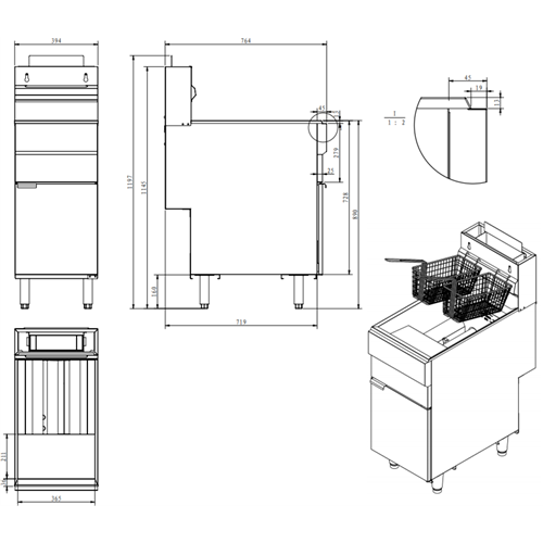 Commercial Gas Tube Fryer 20L Free Standing 26.4kW | DA-GF90