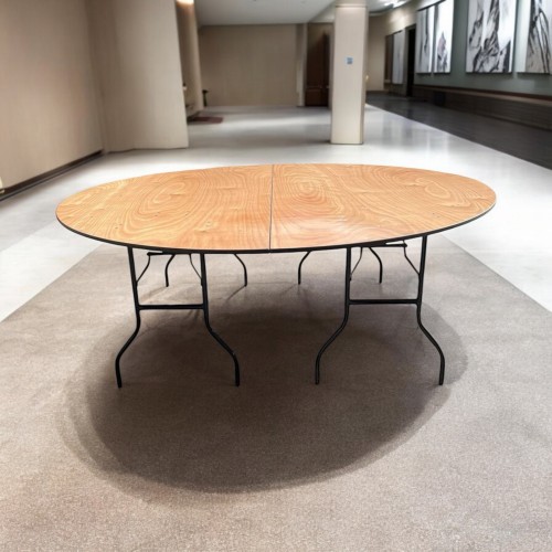 7ft Round Varnished Banquet Table -...