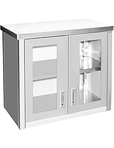 Commercial Wall Cabinet Cupboard Glass Doors Stainless Steel 800x400x650mm | Stalwart DA-SWCGD80402