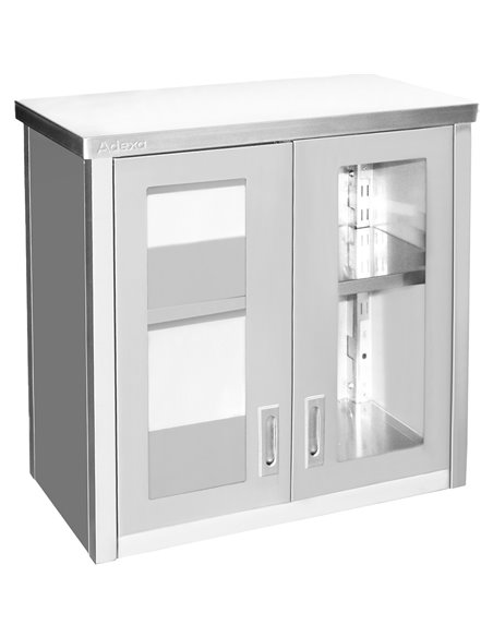 Commercial Wall Cabinet Cupboard Glass Doors Stainless Steel 800x400x800mm | Stalwart DA-SWCGDHH80402