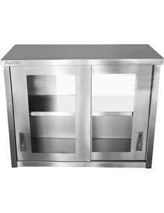 Commercial Wall Cabinet Cupboard Glass Doors Stainless Steel 1000x400x800mm | Stalwart DA-SWCGDHH100402