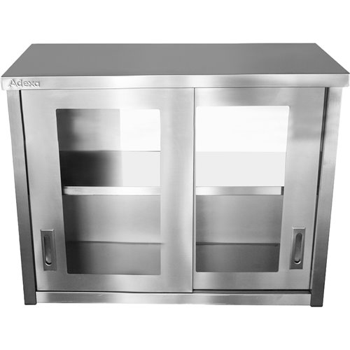 Commercial Wall Cabinet Cupboard Glass Doors Stainless Steel 1000x400x800mm | Stalwart DA-SWCGDHH100402