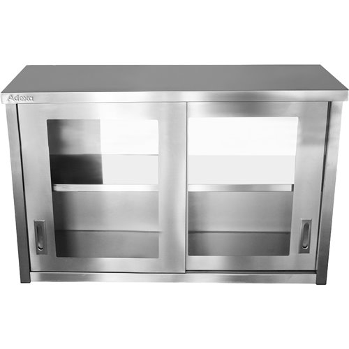 Commercial Wall Cabinet Cupboard Glass Doors Stainless Steel 1200x400x800mm | Stalwart DA-SWCGDHH120402