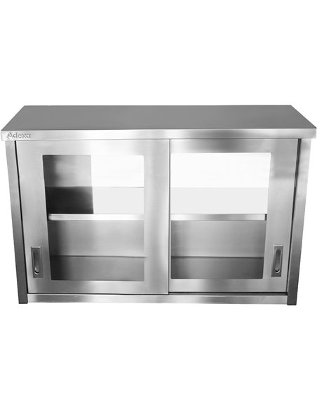 Commercial Wall Cabinet Cupboard Glass Doors Stainless Steel 1200x400x800mm | Stalwart DA-SWCGDHH120402