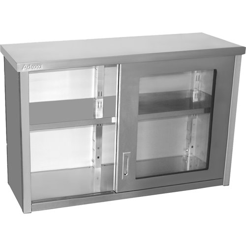 Commercial Wall Cabinet Cupboard Glass Doors Stainless Steel 1200x400x800mm | Stalwart DA-SWCGDHH120402