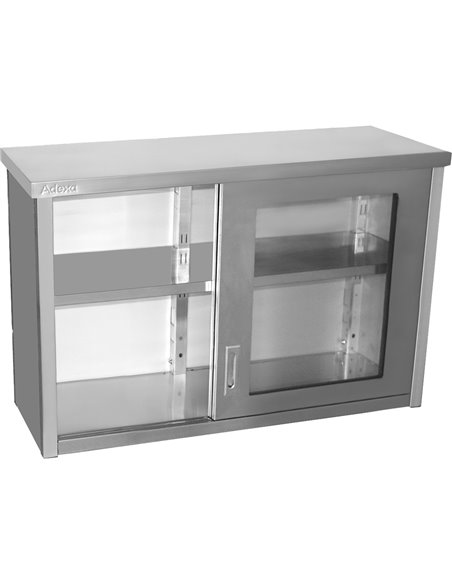 Commercial Wall Cabinet Cupboard Glass Doors Stainless Steel 1200x400x800mm | Stalwart DA-SWCGDHH120402