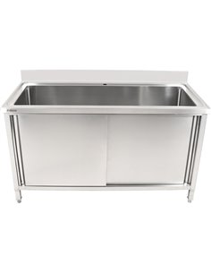 Commercial Pot Wash Sink Stainless Steel 1 Bowl Splashback 2 Doors 1200x600x850+100mm | Stalwart DA-PSD120602D 2
