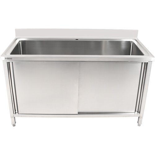 Commercial Pot Wash Sink Stainless Steel 1 Bowl Splashback 2 Doors 1200x600x850+100mm | Stalwart DA-PSD120602D