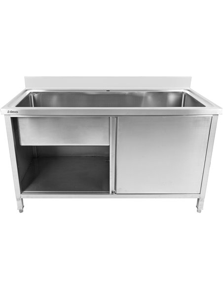 Commercial Pot Wash Sink Stainless Steel 1 Bowl Splashback 2 Doors 1200x600x850+100mm | Stalwart DA-PSD120602D