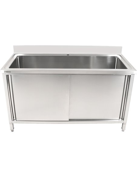 Commercial Pot Wash Sink Stainless Steel 1 Bowl Splashback 2 Doors 1500x600x850+100mm | Stalwart DA-PSD150602D