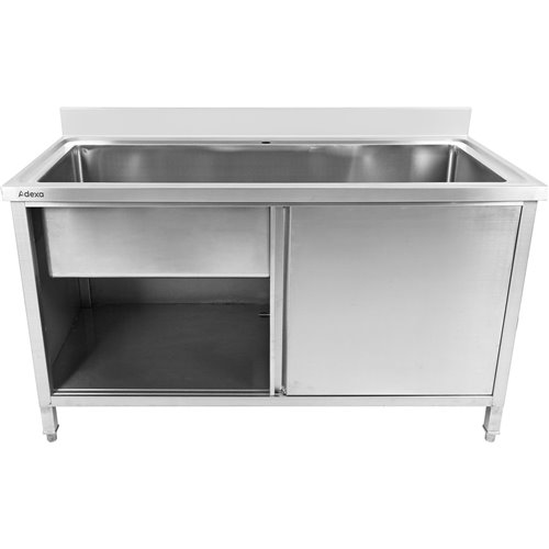 Commercial Pot Wash Sink Stainless Steel 1 Bowl Splashback 2 Doors 1500x600x850+100mm | Stalwart DA-PSD150602D