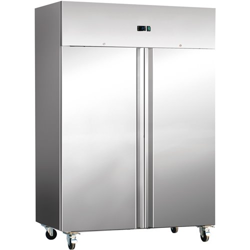 Commercial Refrigerator Upright Cabinet Stainless Steel 1160 Litres Double Door 3 Shelves Static Cooling 1340x810x2010mm | Stalw