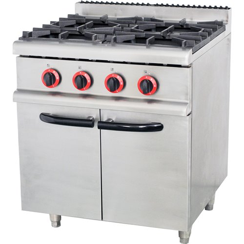 Commercial Gas Range with Cabinet 4 Burners 16kW 700x700x900mm| Stalwart DA-70QA4MS