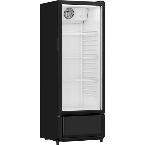 Commercial Single Bottle Cooler Upright 240 Litres 540x560x1510mm Fan Assisted Cooling Hinged Glass Door Black | Stalwart DA-SC2