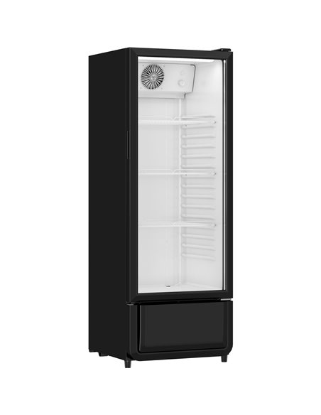 Commercial Single Bottle Cooler Upright 240 Litres 540x560x1510mm Fan Assisted Cooling Hinged Glass Door Black | Stalwart DA-SC2