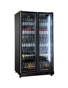 Commercial Beverage Cooler 1120 Litres Double Glass Door Fan Cooling 1120x605x1965mm Black | Stalwart DA-LC1120J