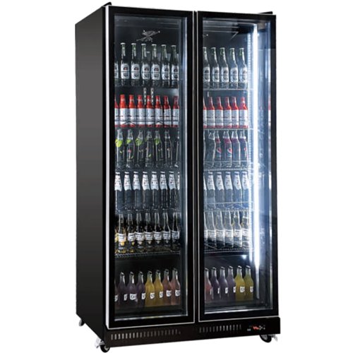 Commercial Beverage Cooler 1120 Litres Double Glass Door Fan Cooling 1120x605x1965mm Black | Stalwart DA-LC1120J