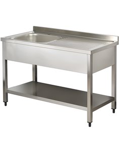 Commercial Stainless Steel Left-Hand Sink with Shelf and Splashback 1400mm Width 600mm Depth | Adexa VS146LBS