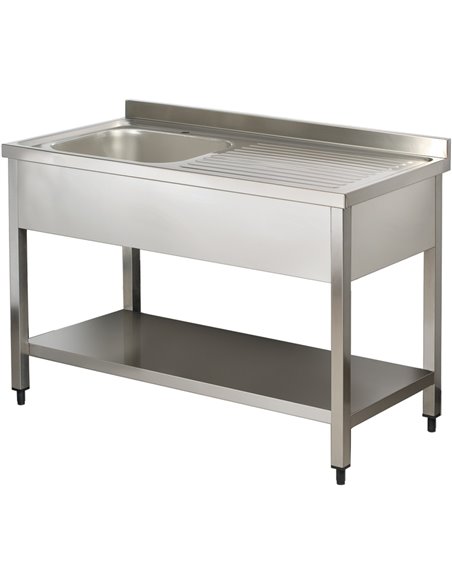 Commercial Stainless Steel Left-Hand Sink with Shelf and Splashback 1400mm Width 600mm Depth | Adexa VS146LBS