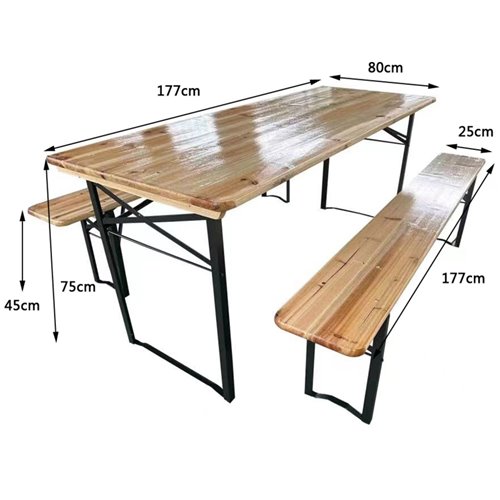 Three Piece Foldable Beer Table and Bench Set, Wooden Outdoor Garden Furniture 1800x800x770mm | Adexa NFWU241018080 