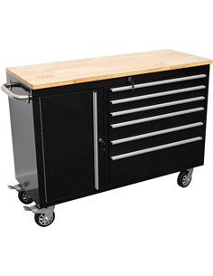 Heavy Duty Steel Rolling Tool Chest with Wooden Worktop 6 Drawers 1 Side Cabinet 1355x482x880mm Black | Stalwart DA-482038ABLACK 2