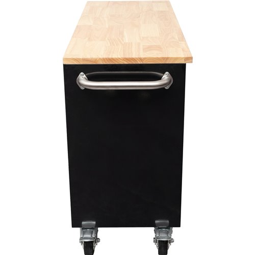Heavy Duty Steel Rolling Tool Chest with Wooden Worktop 6 Drawers 1 Side Cabinet 1355x482x880mm Black | Stalwart DA-482038ABLACK