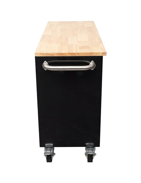 Heavy Duty Steel Rolling Tool Chest with Wooden Worktop 6 Drawers 1 Side Cabinet 1355x482x880mm Black | Stalwart DA-482038ABLACK