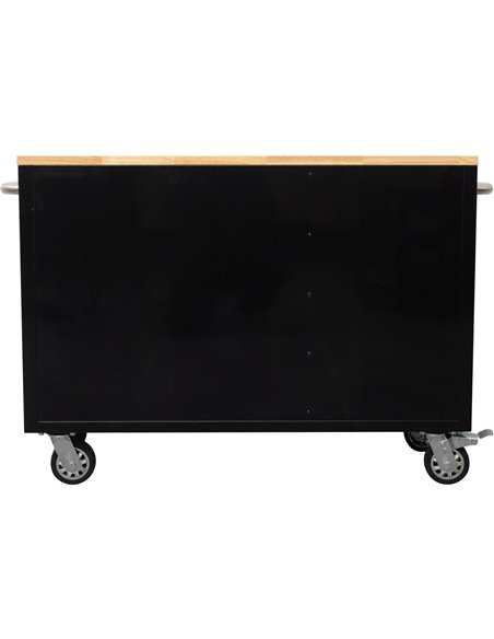 Heavy Duty Steel Rolling Tool Chest with Wooden Worktop 6 Drawers 1 Side Cabinet 1355x482x880mm Black | Stalwart DA-482038ABLACK