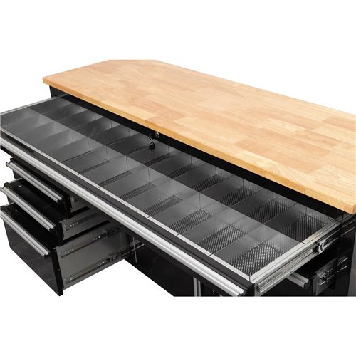 Heavy Duty Steel Rolling Tool Chest with Wooden Worktop 6 Drawers 1 Double-Door Side Cabinet 1644x482x904mm Black | Stalwart DA-