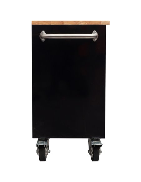 Heavy Duty Steel Rolling Tool Chest with Wooden Worktop 6 Drawers 1 Double-Door Side Cabinet 1644x482x904mm Black | Stalwart DA-