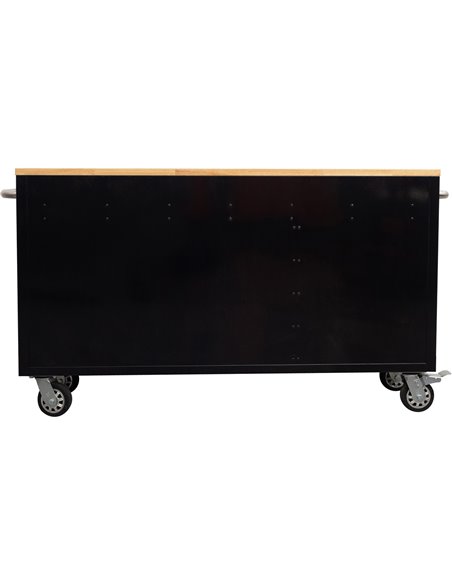 Heavy Duty Steel Rolling Tool Chest with Wooden Worktop 6 Drawers 1 Double-Door Side Cabinet 1644x482x904mm Black | Stalwart DA-