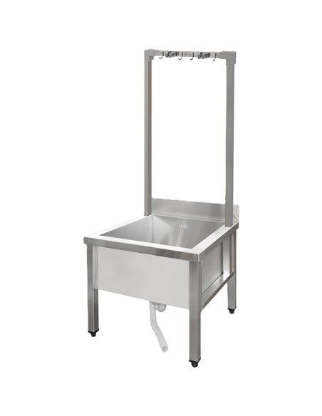 Commercial Stainless Steel Mop Sink with High Rack &amp 2-in-1 Mop Holder 600x600x550mm | Stalwart DA-SMSJYHR6060