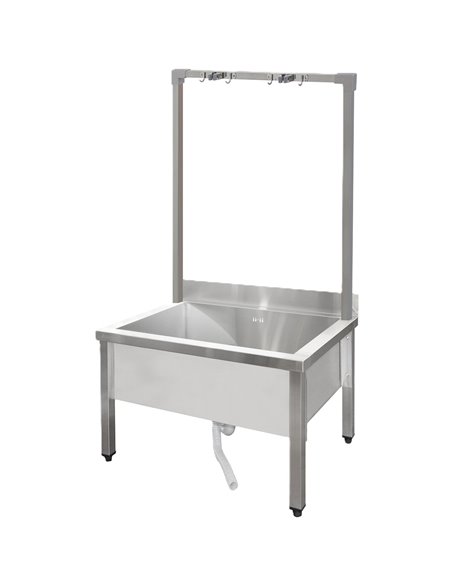 Commercial Stainless Steel Mop Sink with High Rack &amp 2-in-1 Mop Holder 800x600x550mm | Stalwart DA-SMSJYHR8060