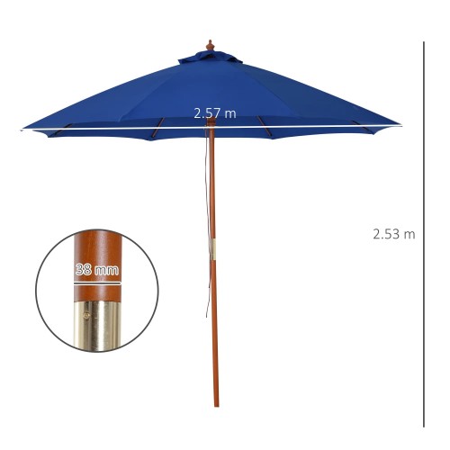 Round Parasol 2.5m Diameter Blue,...