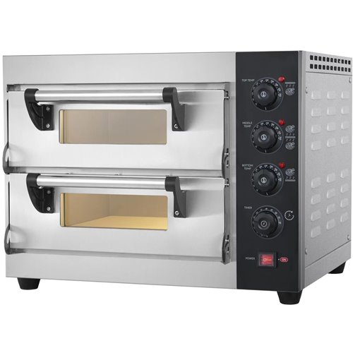 Commercial Pizza Oven Electric 2 chambers 400x400mm 350°C Mechanical controls 5.2kW 230V 600x520x480mm | Stalwart DA-PS442