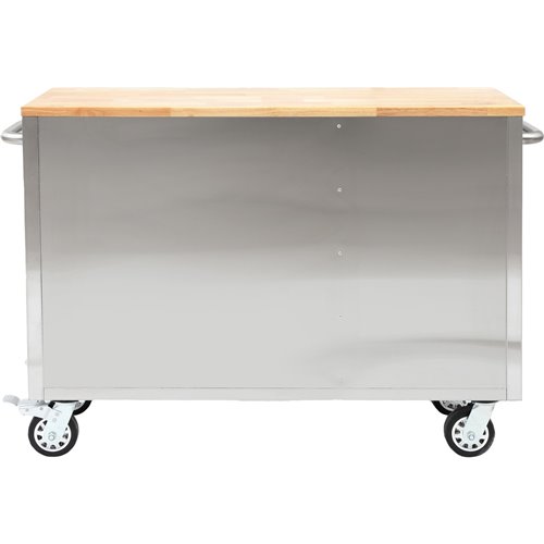 Heavy Duty Steel Rolling Tool Chest with Wooden Worktop 6 Drawers 1 Side Cabinet 1370x488x913mm Stainless Steel | Stalwart DA-48