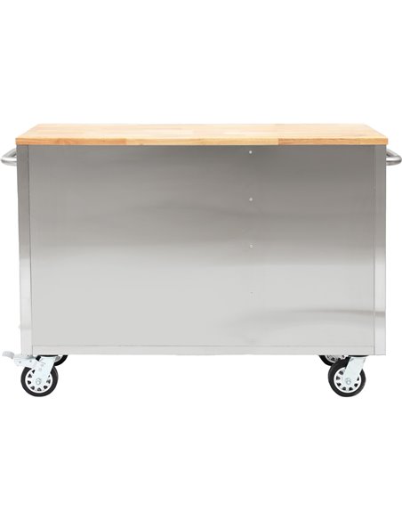 Heavy Duty Steel Rolling Tool Chest with Wooden Worktop 6 Drawers 1 Side Cabinet 1370x488x913mm Stainless Steel | Stalwart DA-48