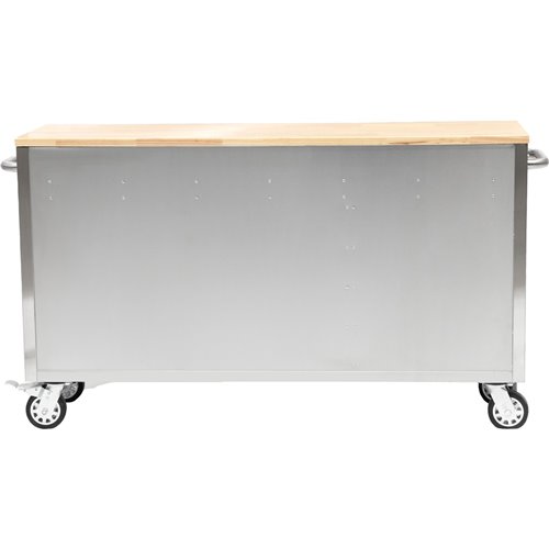 Heavy Duty Steel Rolling Tool Chest with Wooden Worktop 6 Drawers 1 Double-Door Side Cabinet 1674x489x907mm Stainless Steel | St