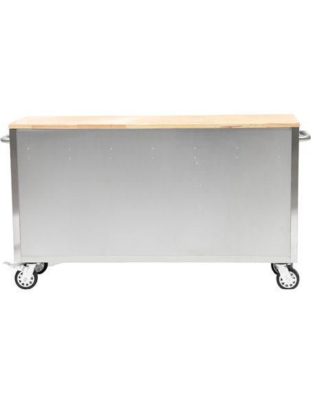 Heavy Duty Steel Rolling Tool Chest with Wooden Worktop 6 Drawers 1 Double-Door Side Cabinet 1674x489x907mm Stainless Steel | St